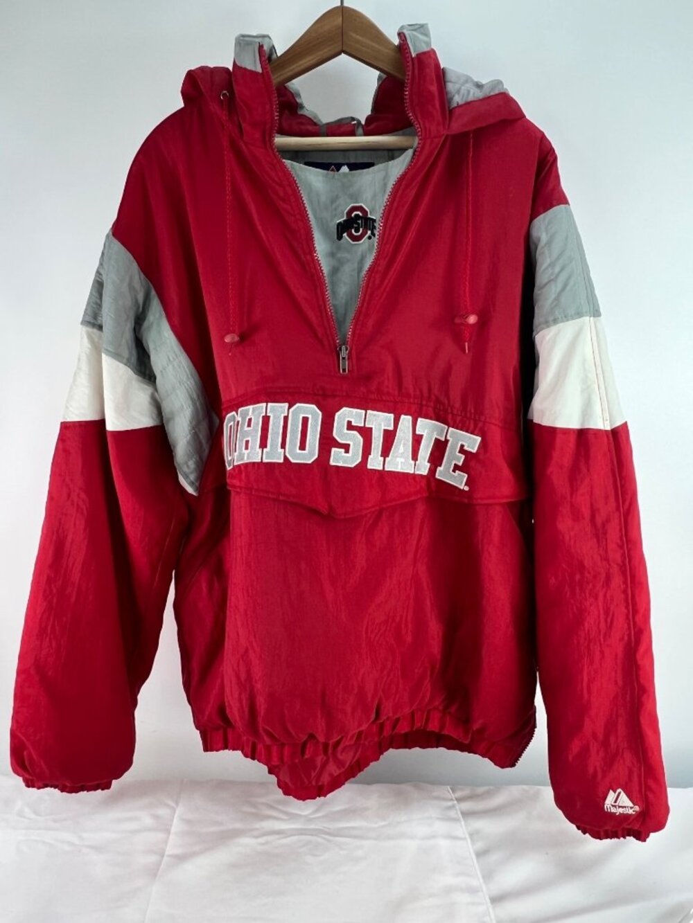 Ohio State Buckeyes Red Pullover Jacket Majestic XL Hooded Half-Zip Windbreaker